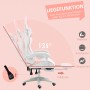 Rosa Gaming-Stuhl mit Kunstleder, Hasenohren, Fußstütze und Liegefunktion bis 135°.
