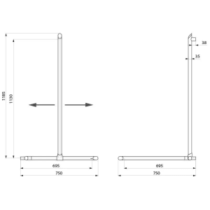 Delabie Be-Line D35 Handlauf 2-Wand, verstellbare vertikale Stange, Aluminium weiß