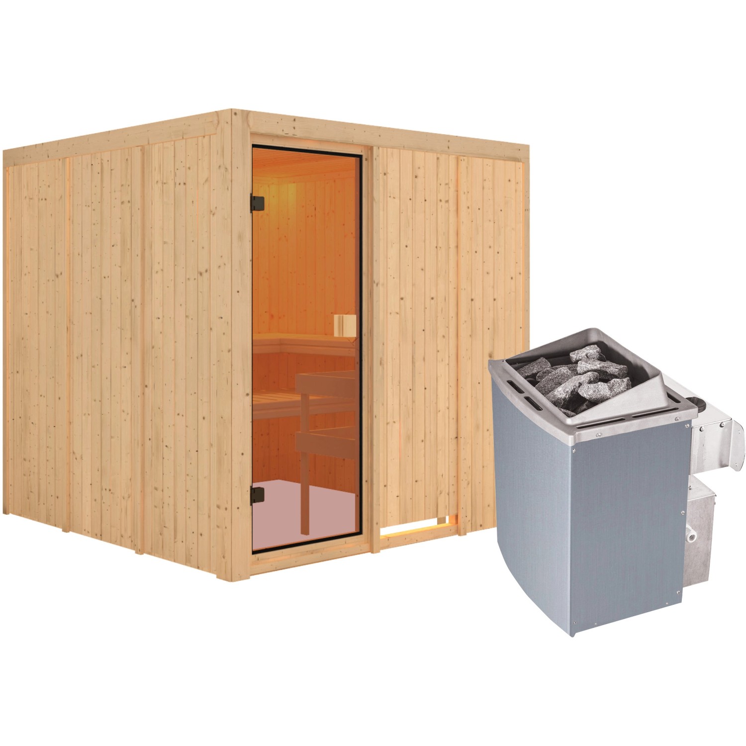 Karibu Sauna Oulu inkl. 9 kW Ofen mit integr. Strg., Glastür Bronziert günstig online kaufen