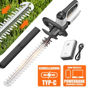 Litheli Akku-Heckenschere mit Akku, 510mm Schnittlänge, Powerbank-Funktion.