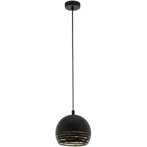 Schwarze Eglo Pendelleuchte Camastra mit goldenen Akzenten. Moderne Hängelampe für E27 Leuchtmittel.