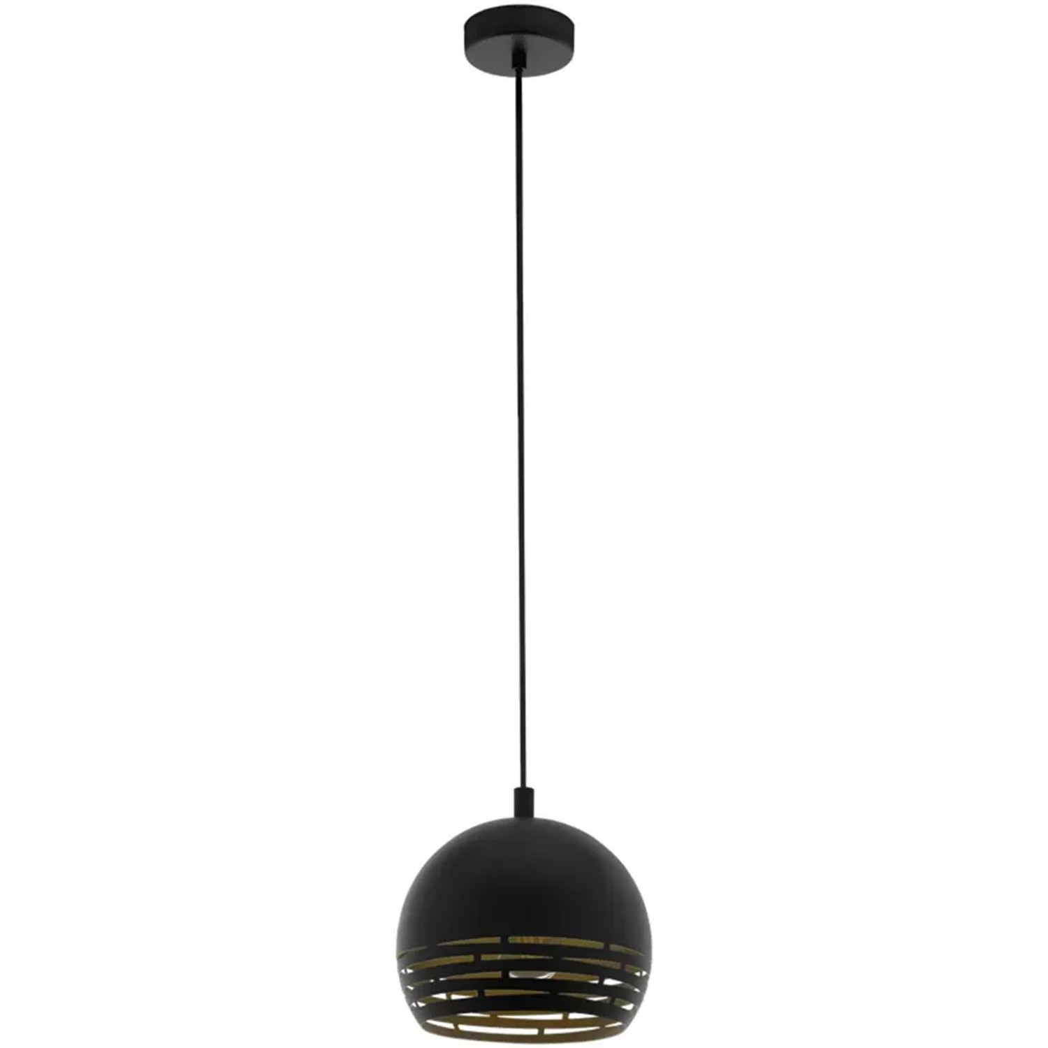 Schwarze Eglo Pendelleuchte Camastra mit goldenen Akzenten. Moderne Hängelampe für E27 Leuchtmittel.