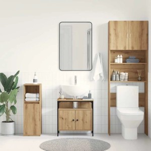 vidaXL Waschbeckenunterschrank Artisan-Eiche, Frontansicht im Badezimmer.