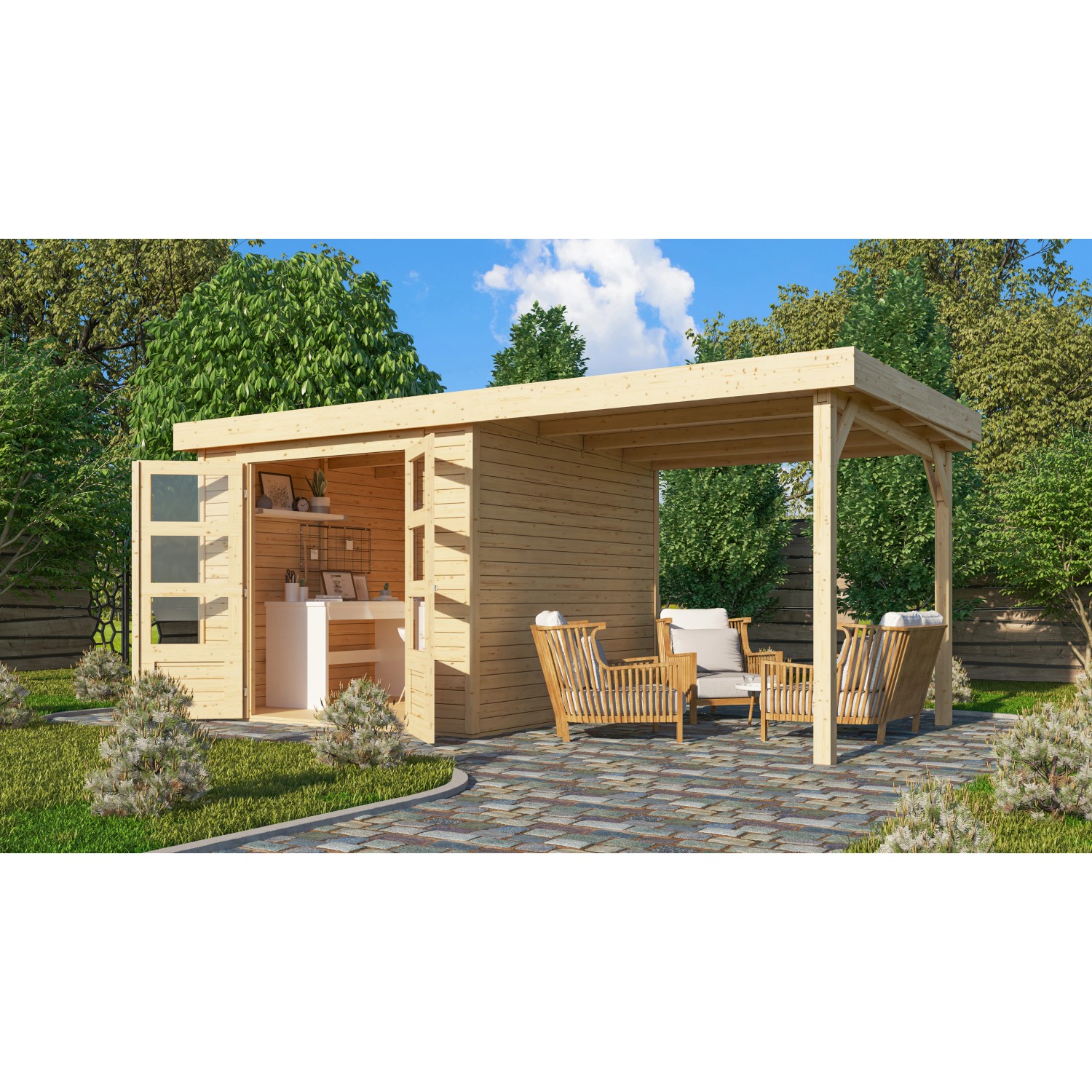 Karibu Express Gartenhaus Speedy B Set Naturbelassen 462 cm x 217 cm Schlep günstig online kaufen