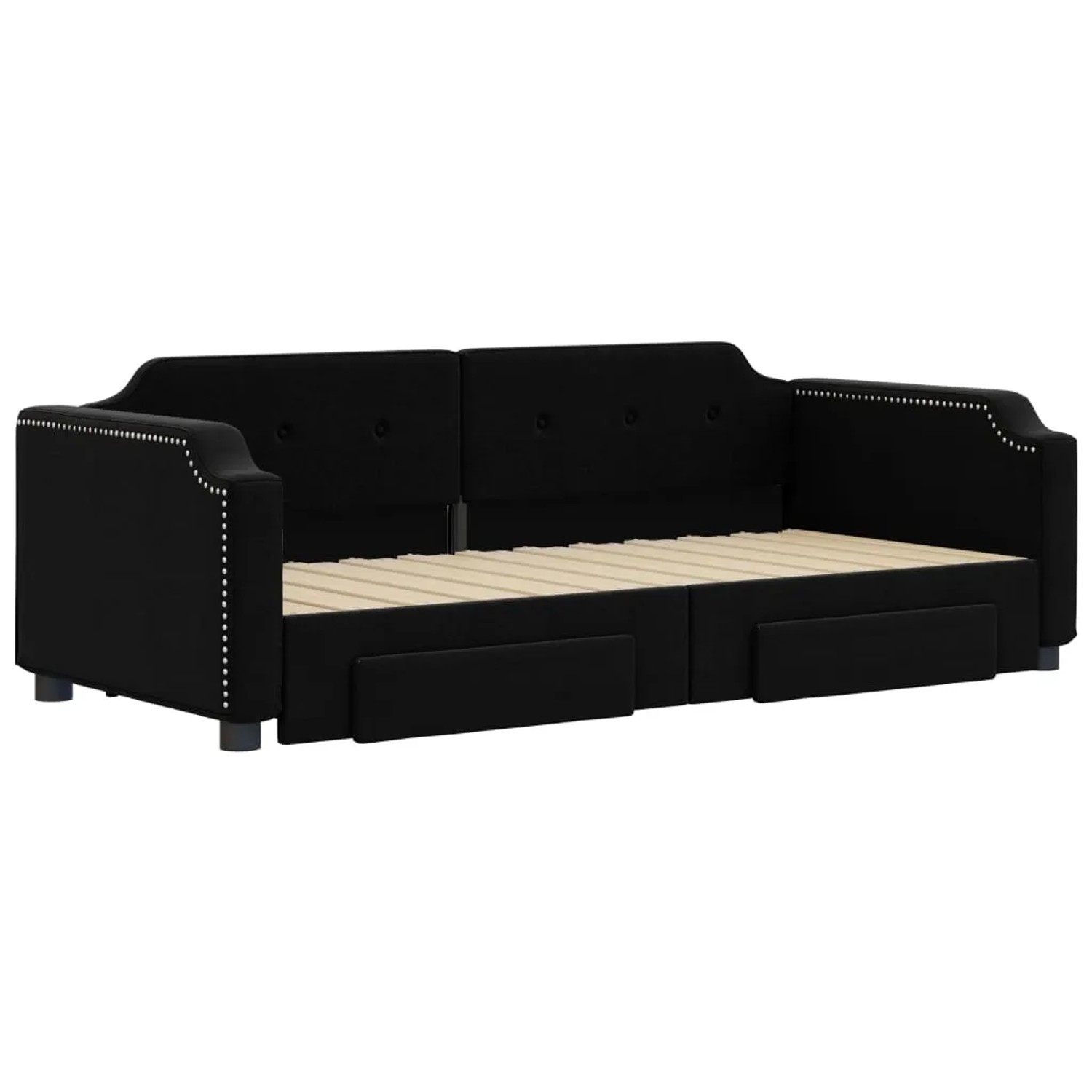 Schwarzes vidaXL Tagesbett mit Schubladen, ausziehbar auf 80x200 cm. Vielseitiges Bett für Wohn- und Schlafzimmer.