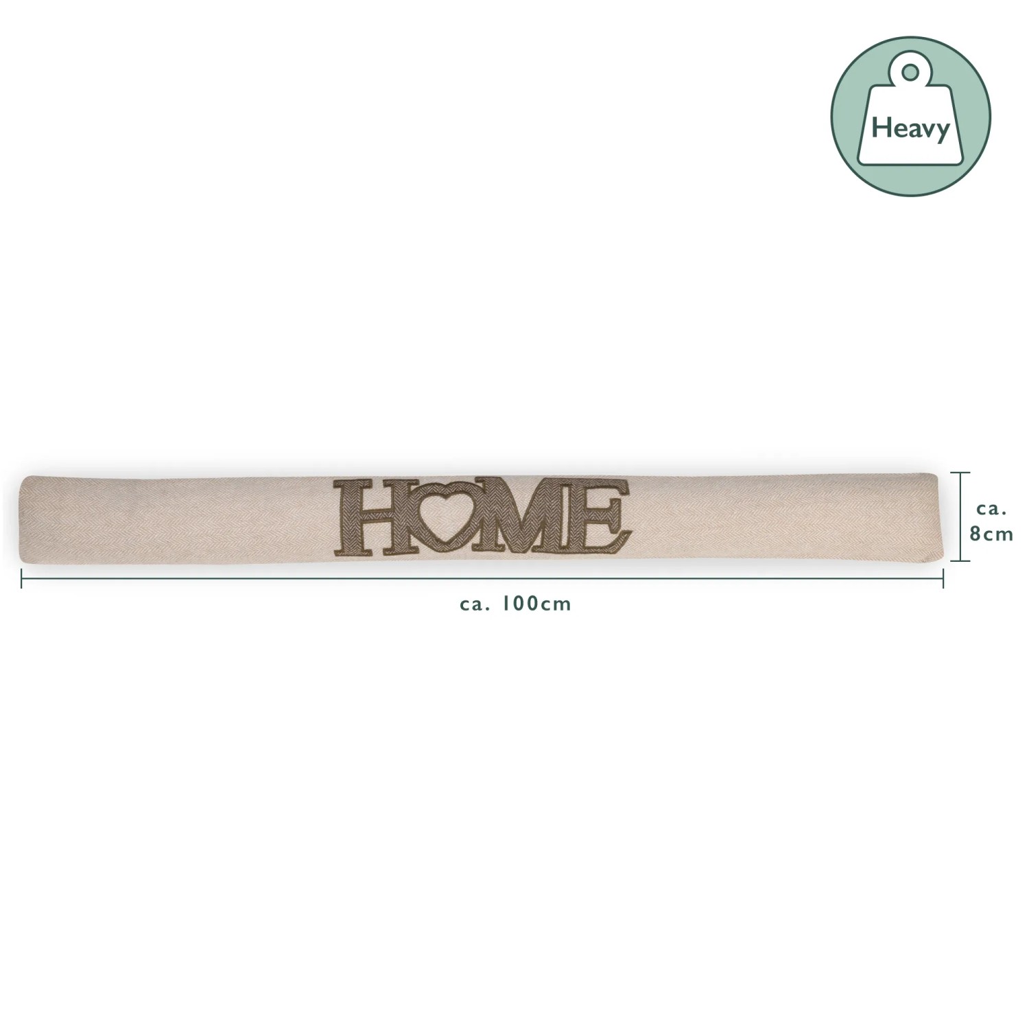 Beautissu Tuuli Zugluftstopper, 100cm, Natur, mit HOME Schriftzug und Herz, Türstopper.