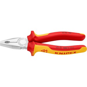 Knipex Kombizange, 180 mm, verchromt, isolierte Mehrkomponenten-Hüllen, VDE-geprüft.