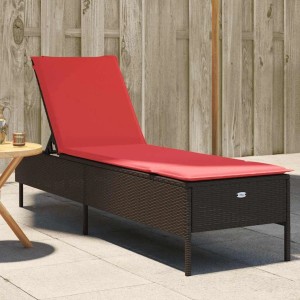 vidaXL Sonnenliege mit Kissen Braun Poly-Rattan 4002726