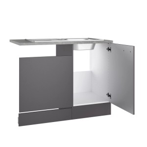 OPTIFIT Spülenunterschrank Kiel420, 110cm, anthrazit matt mit Spüle und Arbeitsplatte.