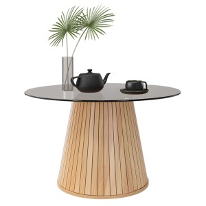 ML-Design Couchtisch, rund, Ø80cm, Holzoptik braun mit Glasplatte und Deko.