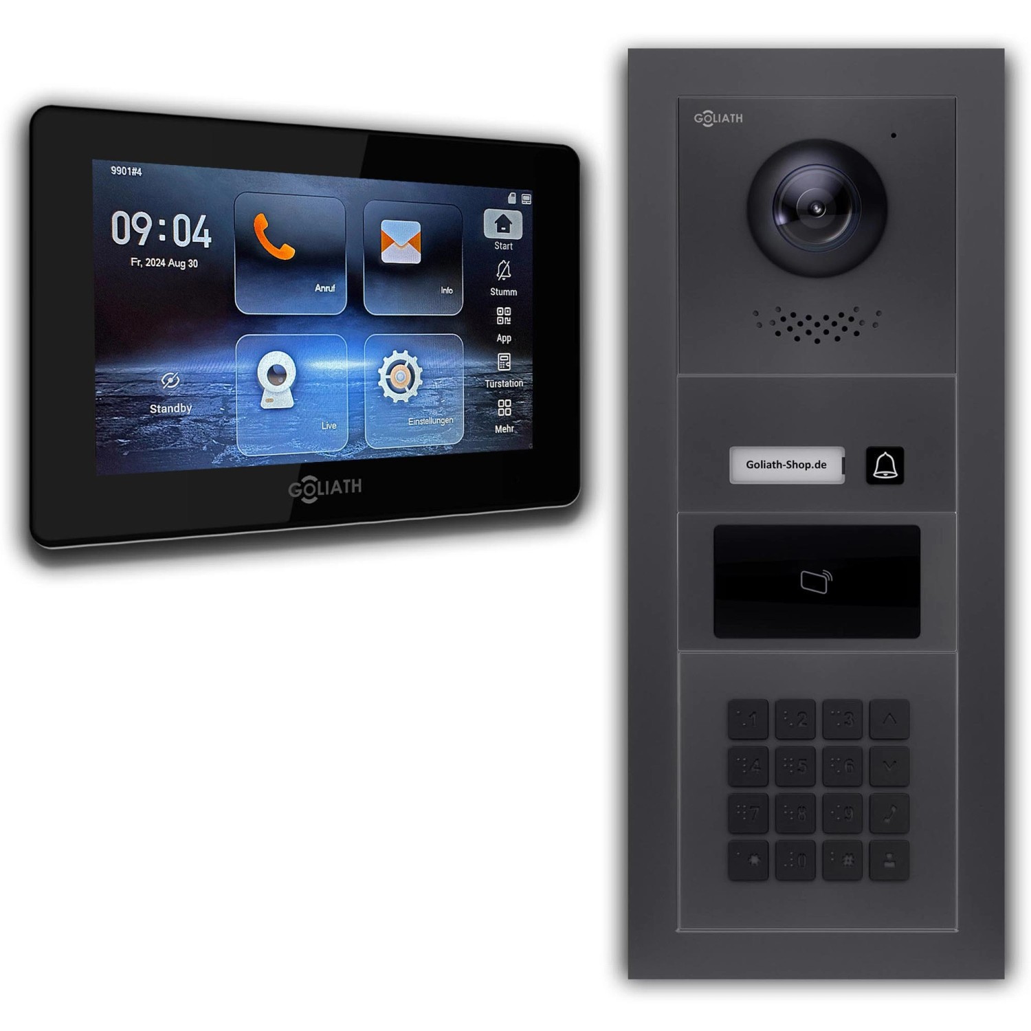 Goliath 2 Draht BUS IP Video Türsprechanlage 7 Zoll Schwarz Zahlencode RFID Anthrazit