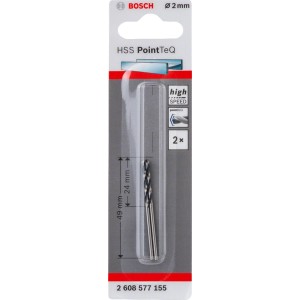 2er-Set Bosch HSS-Spiralbohrer PointTeQ, 2 mm, für schnelles Bohren in Metall.