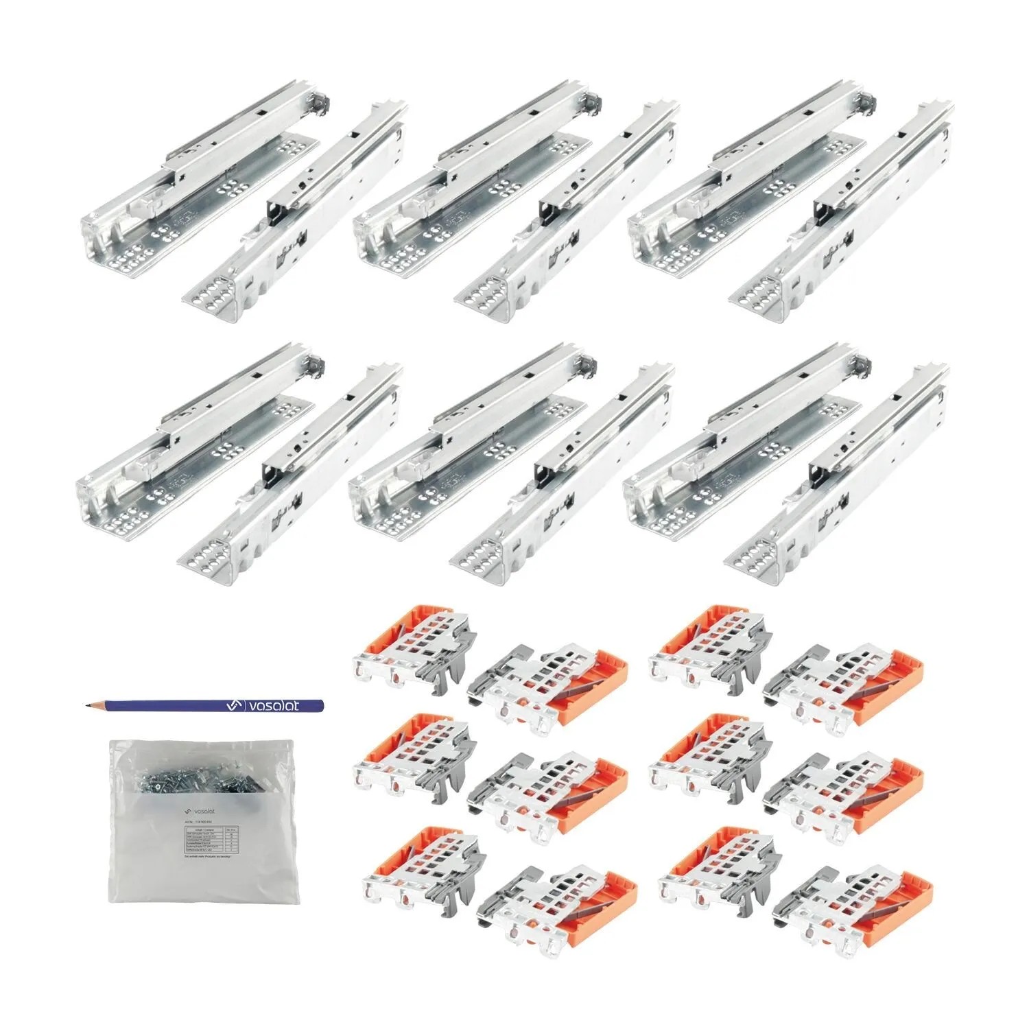 vasalat Set Blum Tandem Plus Blumotion 560H Vollauszug 250 mm mit Kupplung für 6 Schubladen