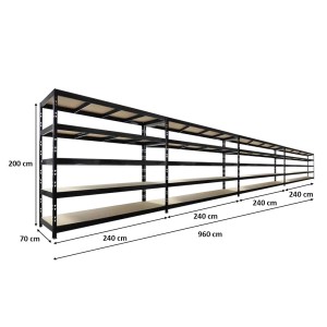 PROREGAL Mega Deal 4x Profi Schwerlastregal Rhino HxBxT 200x240x70cm 5 Spanplatten-Ebenen 8mm Fachlast 450kg Schwarz
