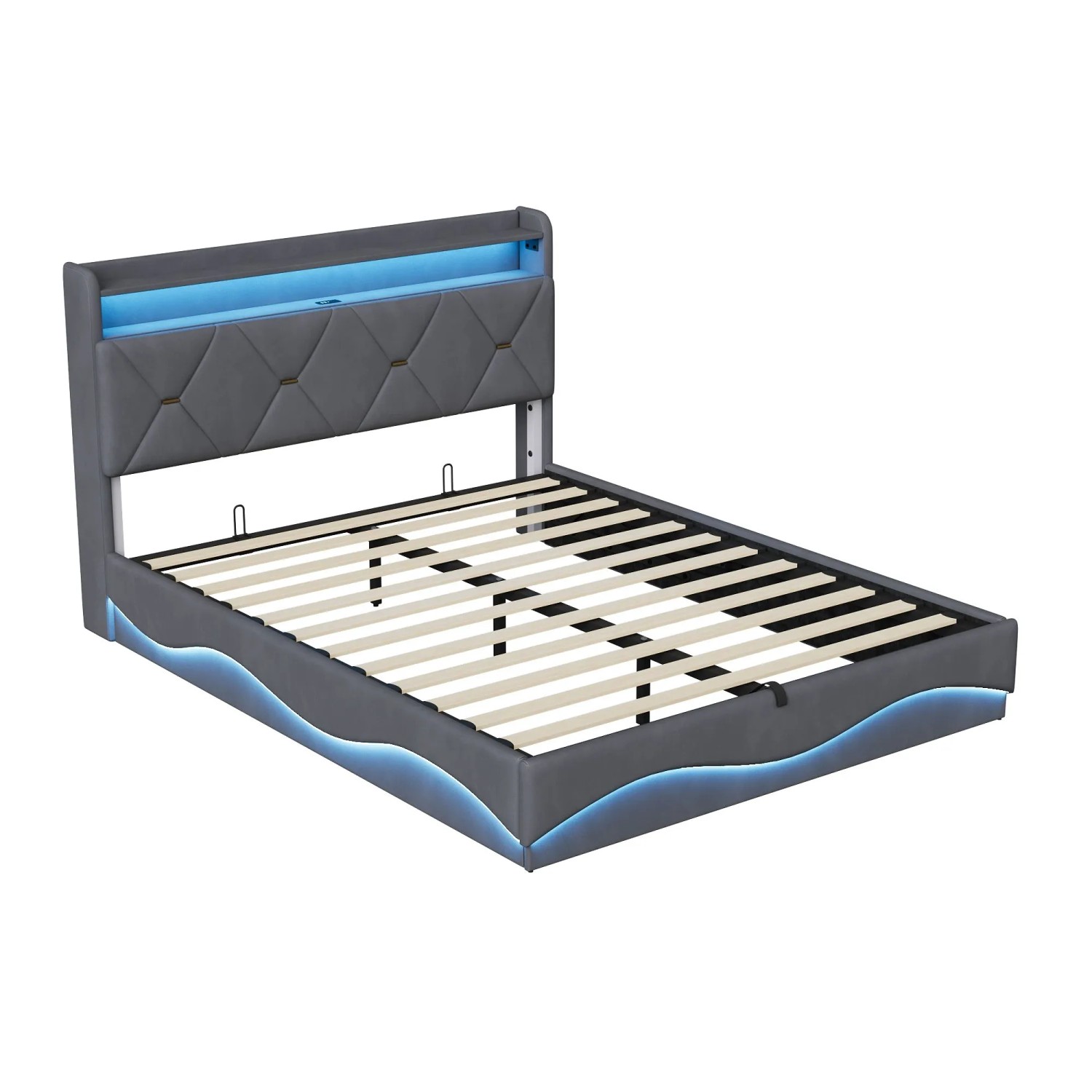 PXloue Polsterbett 160x200 mit Stauraum LED USB Doppelbett Grau