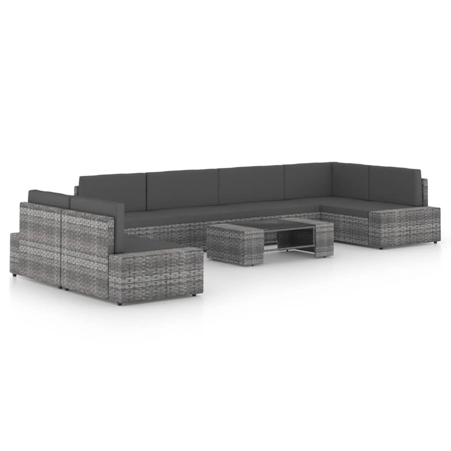 vidaXL 8-Tlg Garten-Lounge-Set mit Kissen Grau Poly Rattan 3067174
