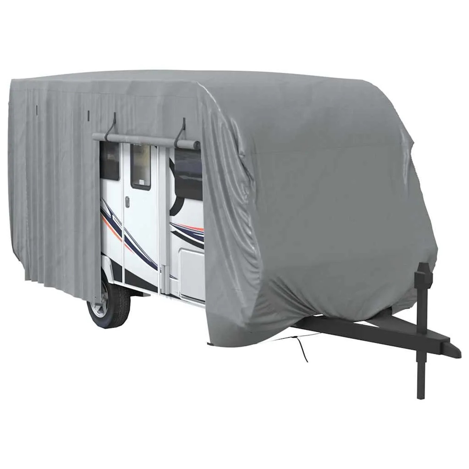 Graue vidaXL Schutzhülle für Wohnwagen (670x250x220 cm) aus Vliesstoff zum Schutz vor Frost und Witterung.