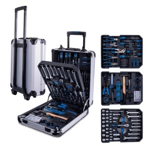 Scheppach Werkzeugkoffer WZT187, 187-teilig, aus Aluminium mit Trolleyfunktion. Umfangreiches Werkzeug-Set für Haushalt & Werkstatt.