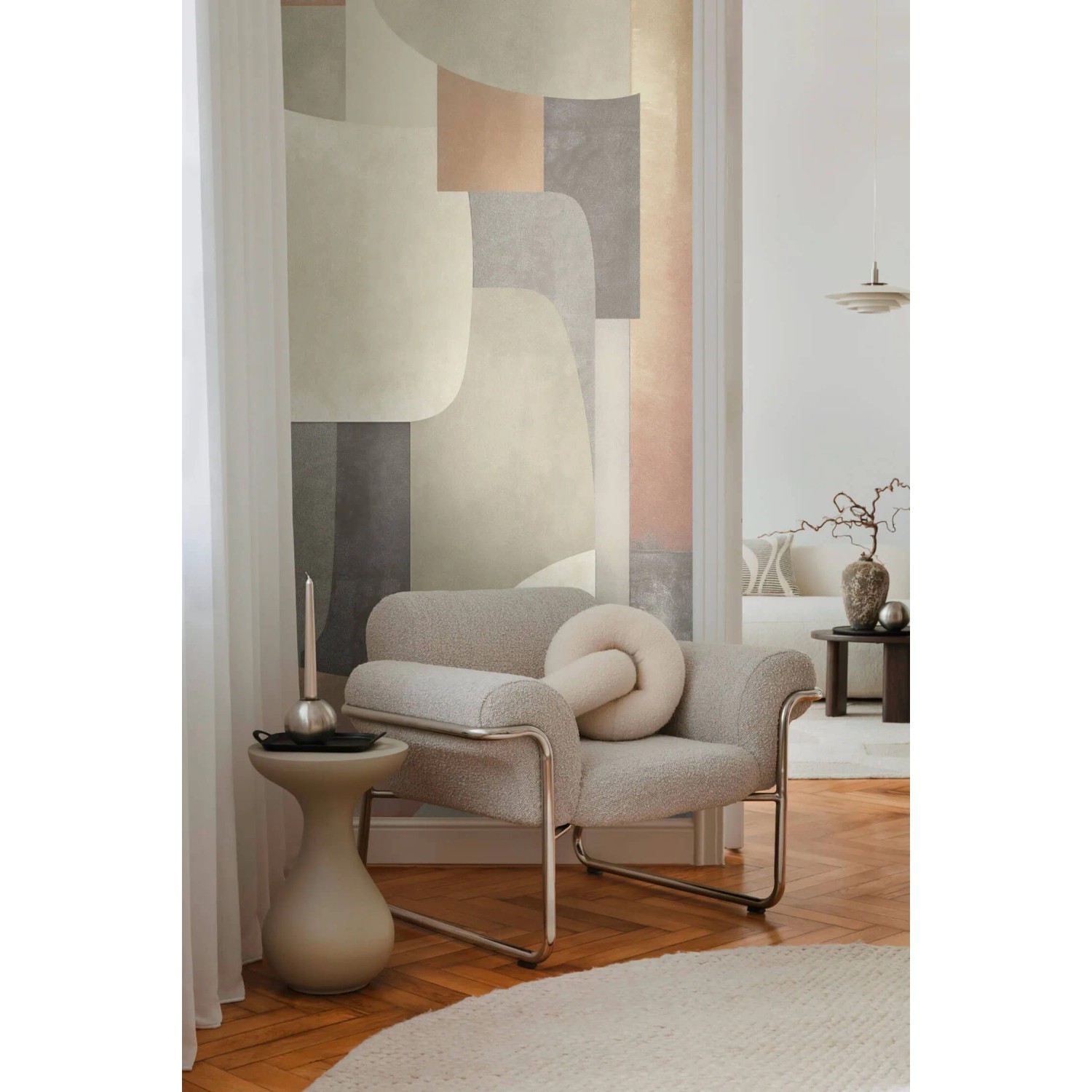 Fototapete Abstrakt Beige Oliv Orange Creme im Wohnraum, modernes Design.