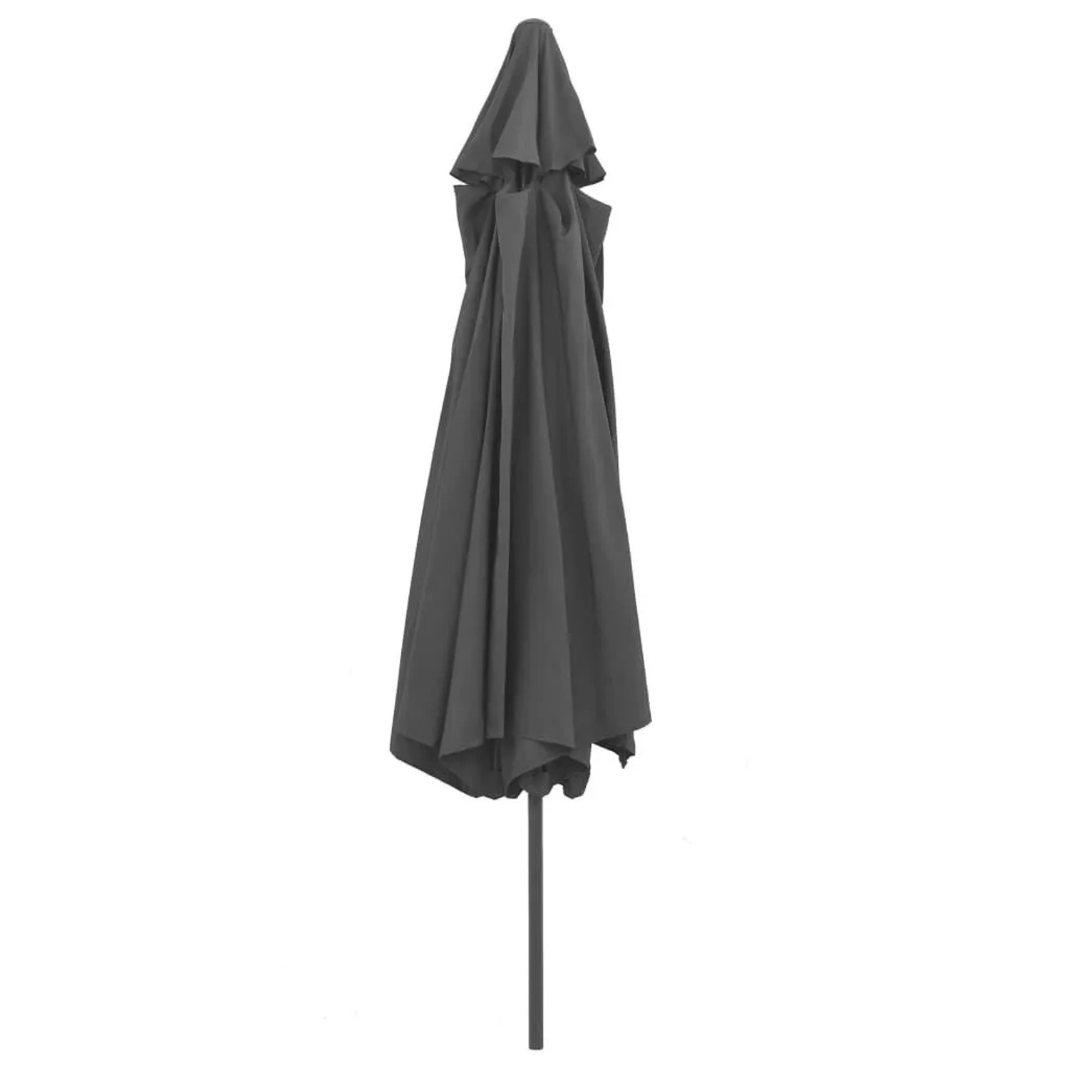 Geschlossener anthrazitfarbener Sonnenschirm mit Metall-Mast. Ideal für Garten und Terrasse.