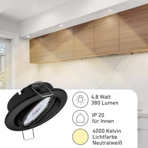 Oktaplex Dijon Einbauleuchte 6er Set, schwarz, mit LED Modul, neutralweißes Licht in Küche.