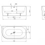 Technische Zeichnung der weißen Ottofond Mince Corner XS Eckbadewanne, linke Ausführung, 155x80 cm.