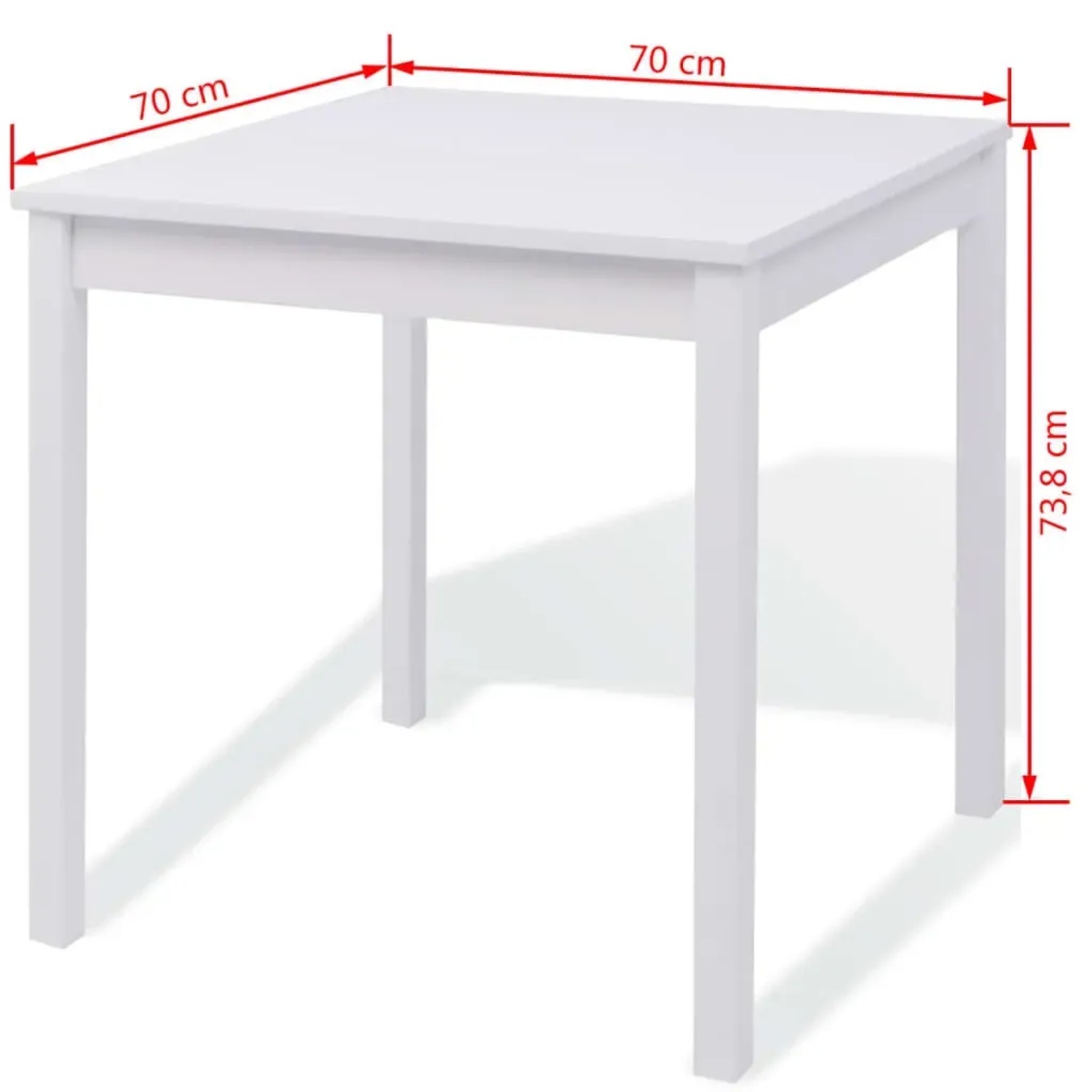 Quadratischer, weißer Esstisch aus Pinienholz, Teil eines 5-teiligen Essgruppen-Sets.
