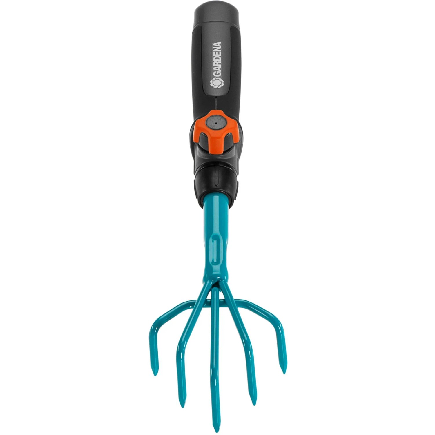 Gardena combisystem-Blumenkralle zum Lockern des Bodens mit blauem Metallschaft und schwarzem Griff.