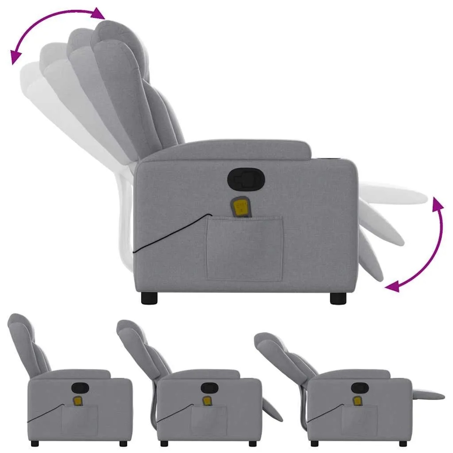 vidaXL Massage-Relaxsessel Hellgrauer Stoff 3206000_5