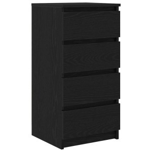 Schwarzes Sideboard in Eichen-Optik mit 4 Schubladen, 37,5x35x76 cm. Vielseitiger Holzschrank für Wohnräume.