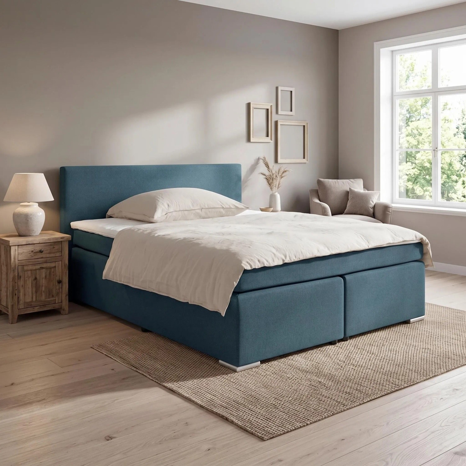 Based Boxspringbett Mira 2 Dunkelblau ca. 180x200cm