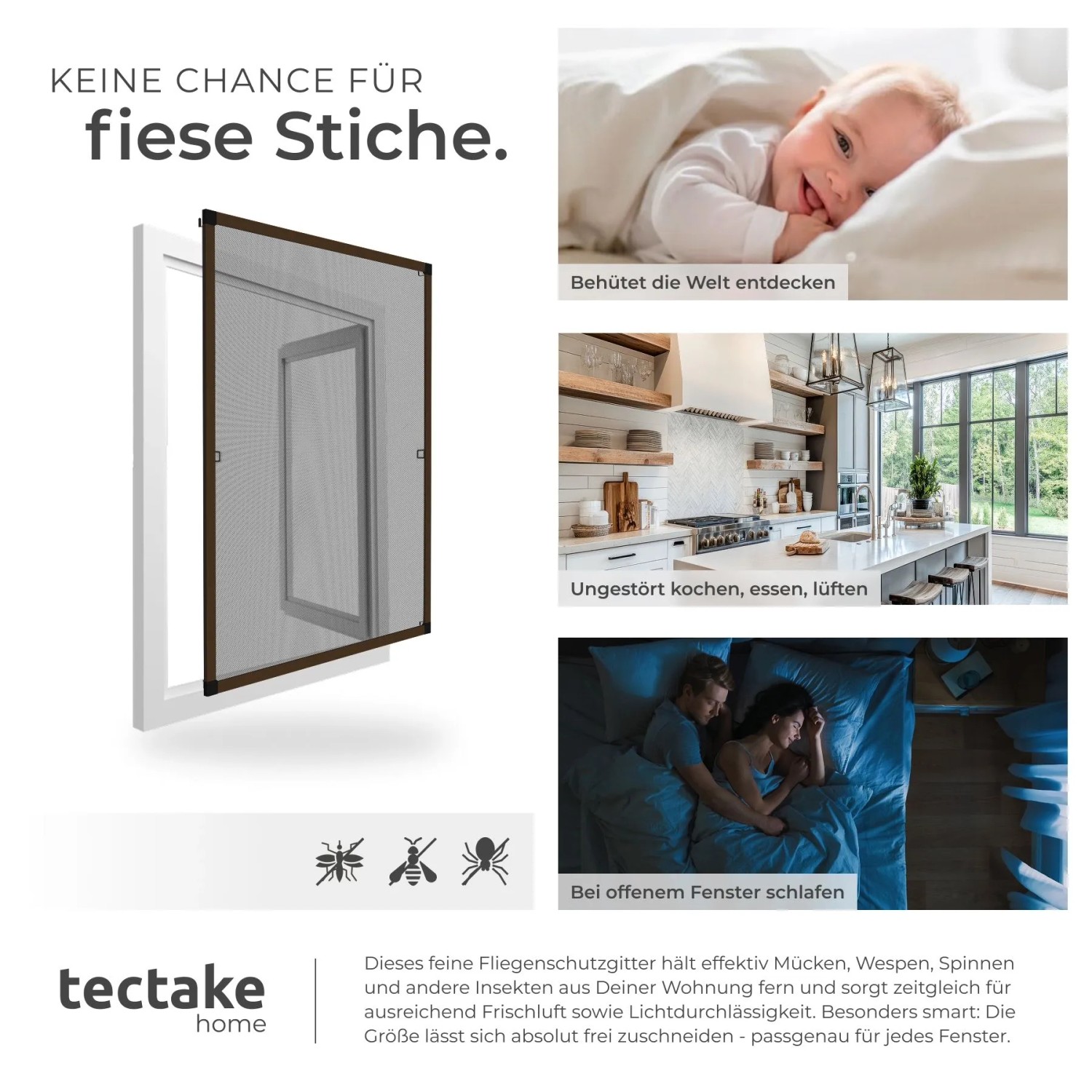 Tectake Fliegengitter Mit Aluminiumrahmen  Für Fenster  Zuschneidbar Wetter  und Uv Beständig 100 x 120 cm 1 x 100 x 120 cm Braun_5