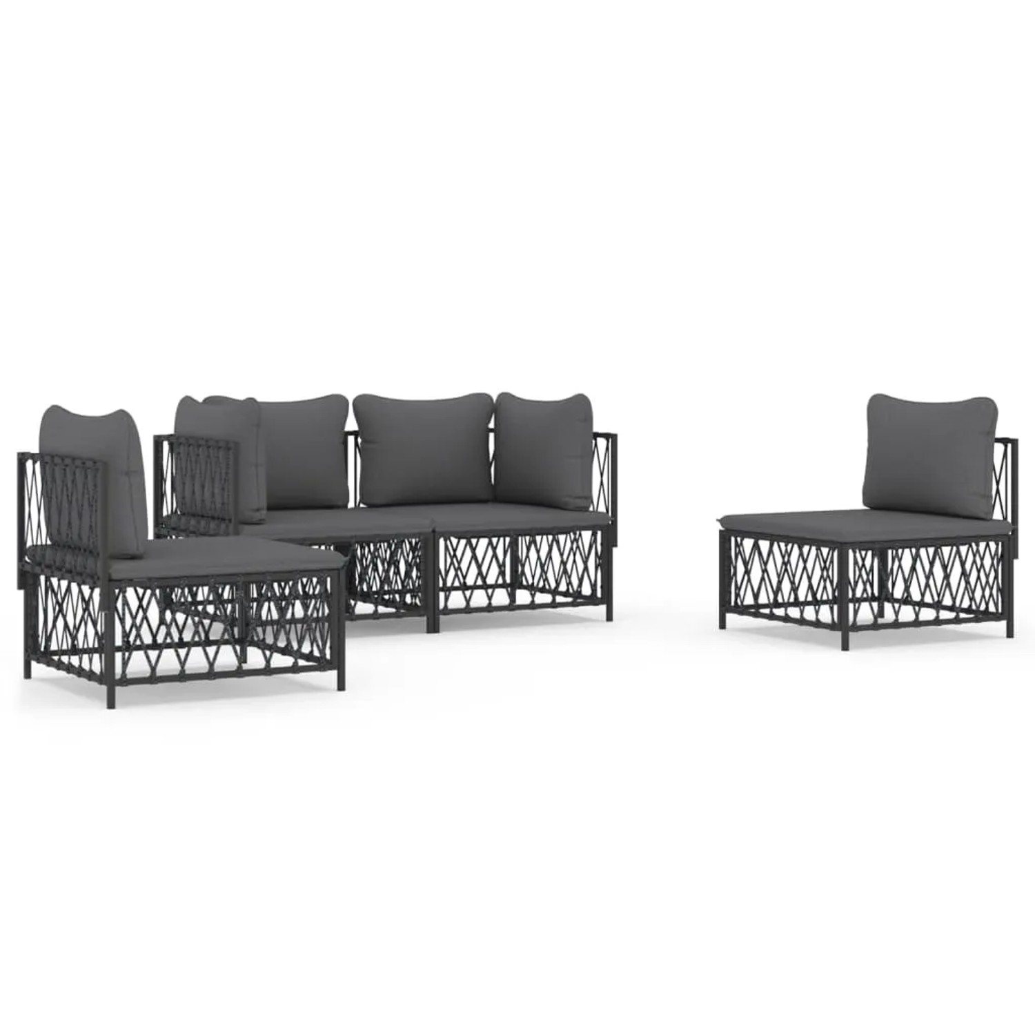 vidaXL 4-Tlg Garten-Lounge-Set mit Kissen Anthrazit Stahl 3186835