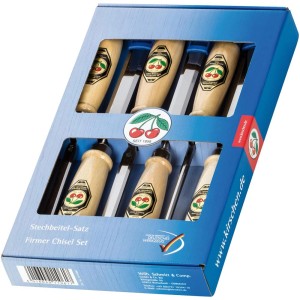 Kirschen Stechbeitel-Satz, 6-teilig im Karton, mit Holzgriffen und Seitenfasen.