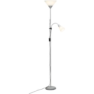 Silber-weißer LED-Deckenfluter mit Lesearm, indirektes Licht und flexible Leselampe.