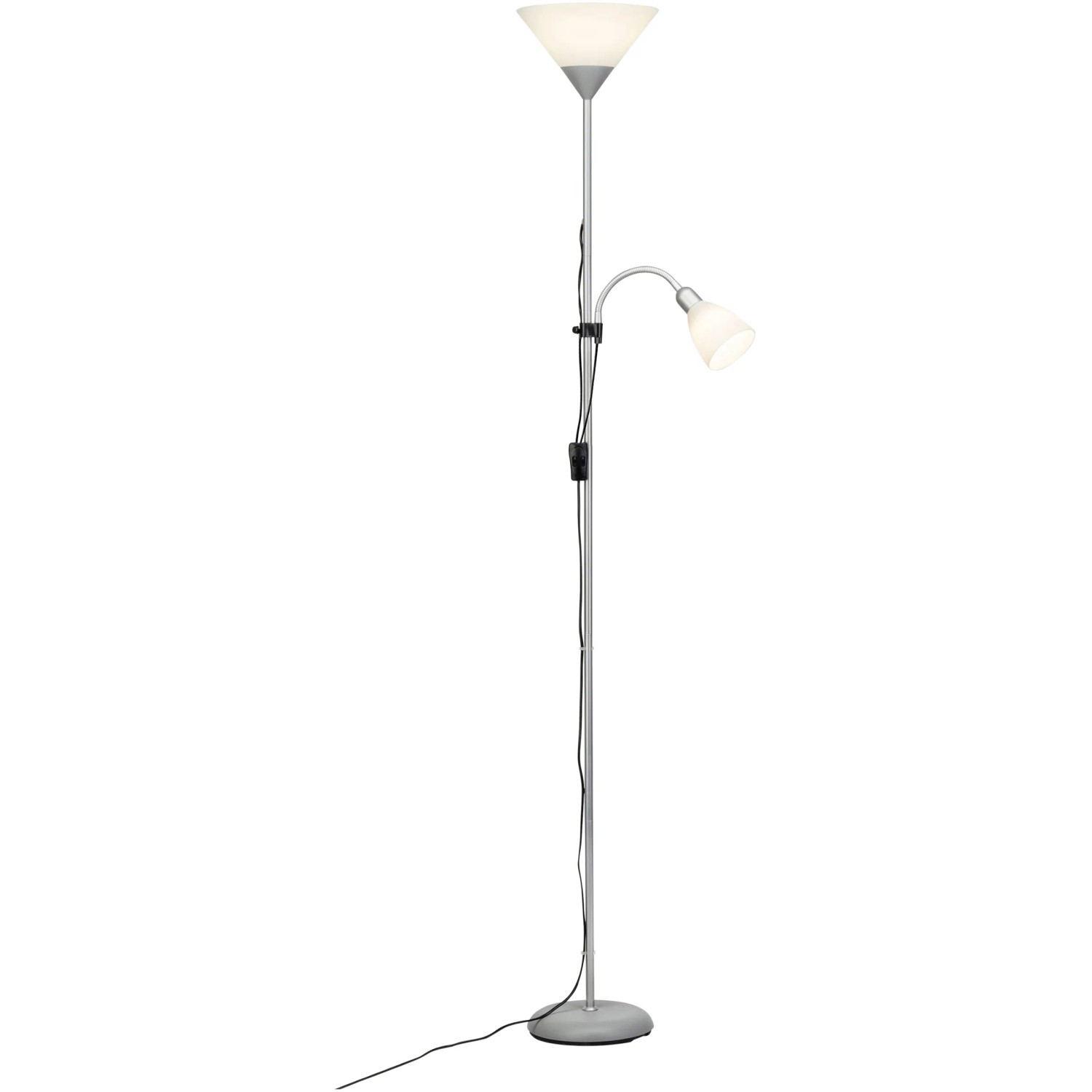 Silber-weißer LED-Deckenfluter mit Lesearm, indirektes Licht und flexible Leselampe.