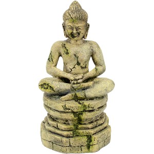 Aquarium Dekofigur: Sitzender Buddha aus Stein, detailreich für Unterwasserwelten.
