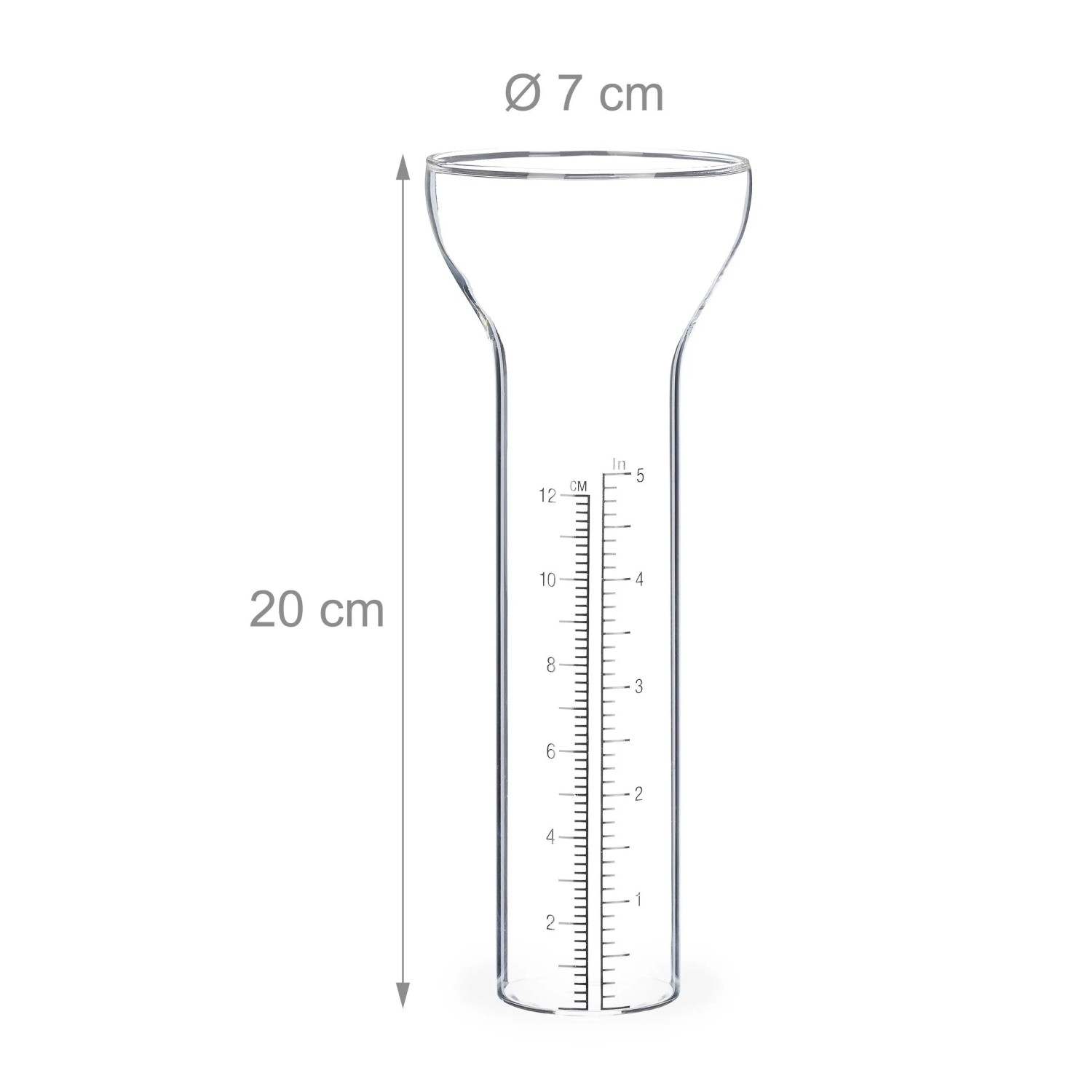 Glas-Auffangbehälter für Relaxdays Regenmesser, transparent mit Messskala.