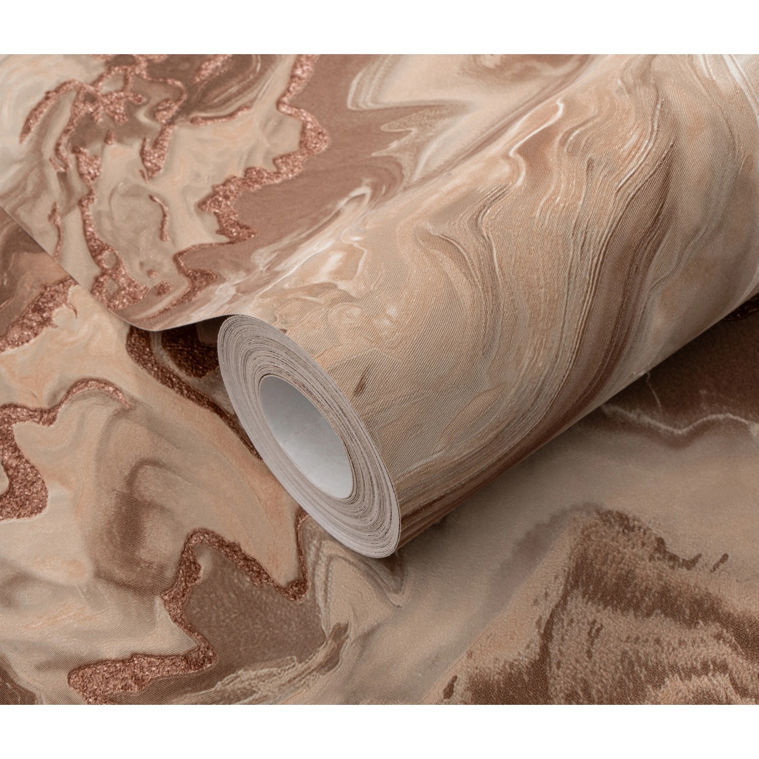 Erismann Vliestapete Elle Decoration 4 Mystic Spell Terracotta mit Marmor- und Glitzereffekten.