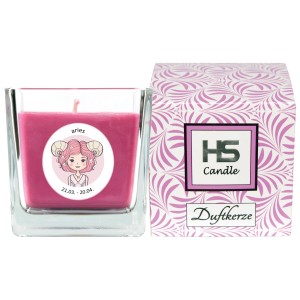 HS Candle Duftkerze Sternzeichen Widder im Glas mit Verpackung.