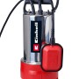 Einhell GC-DP 1135 N Schmutzwasserpumpe aus Edelstahl mit rotem Schwimmerschalter.