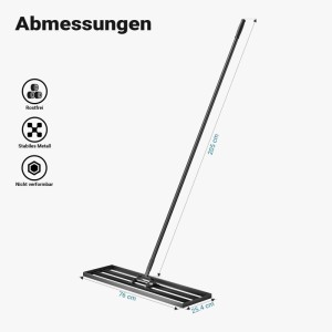 Schwarzer Wiltec Aluminium Rasenrakel mit 76x25,4cm Kopf und 205cm Stiel. Rostfrei, stabil für Rasenpflege.