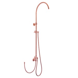 PaulGurkes Duschsystem in Kupfer-Rotbronze mit Regendusche im Retro-Design.