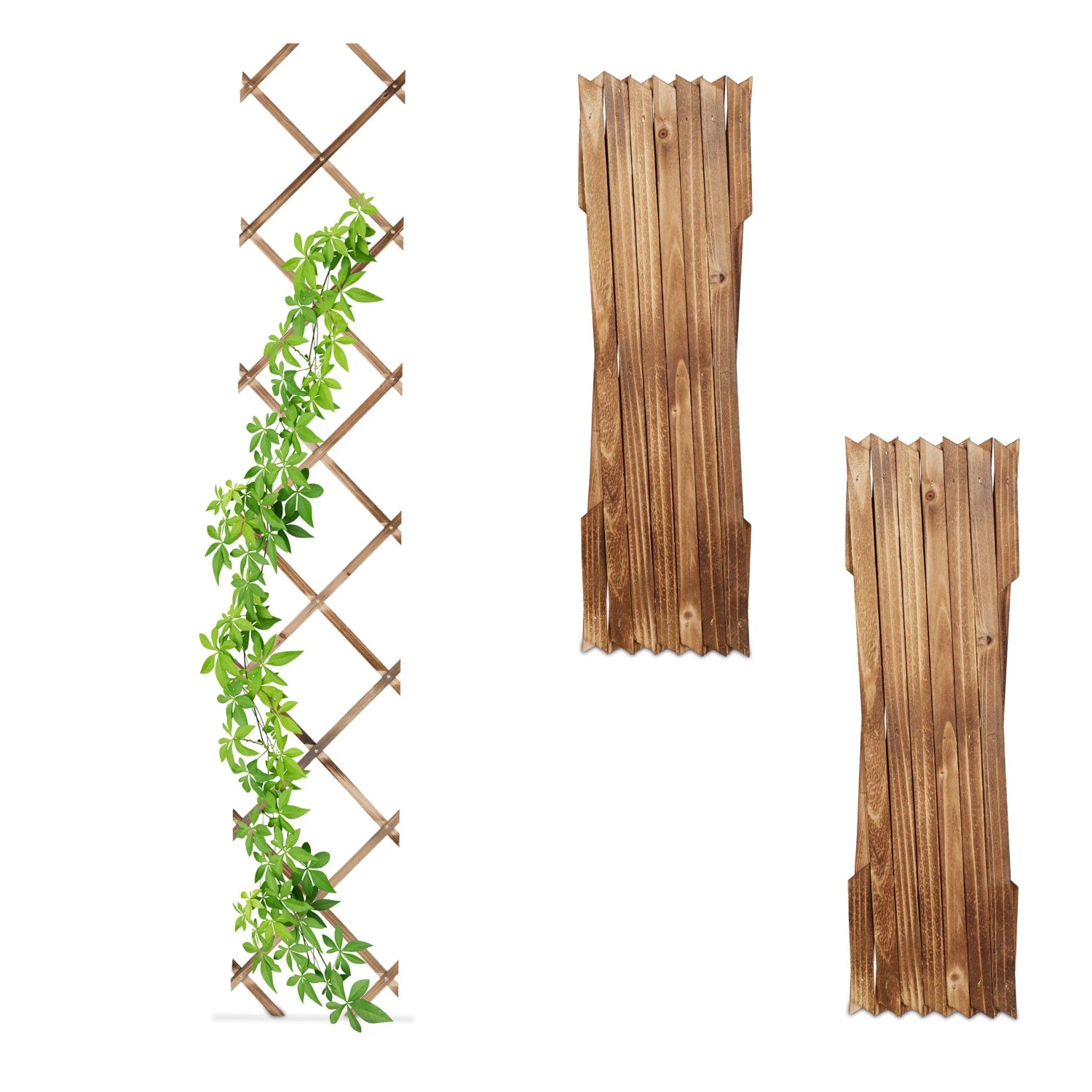 Relaxdays Rankgitter Tannenholz Geflammt Ausziehbar 3er Set 180 cm x 30 cm x 1 cm