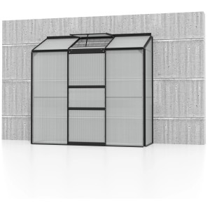 Vitavia Anlehngewächshaus Ida 1300, schwarzer Rahmen, 1,3 m² Fläche. Ideal für Kräuter, Obst und Gemüse.