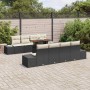 Schwarzes 9-teiliges vidaXL Garten-Sofa-Set aus Poly Rattan mit Tisch und beigen Kissen.
