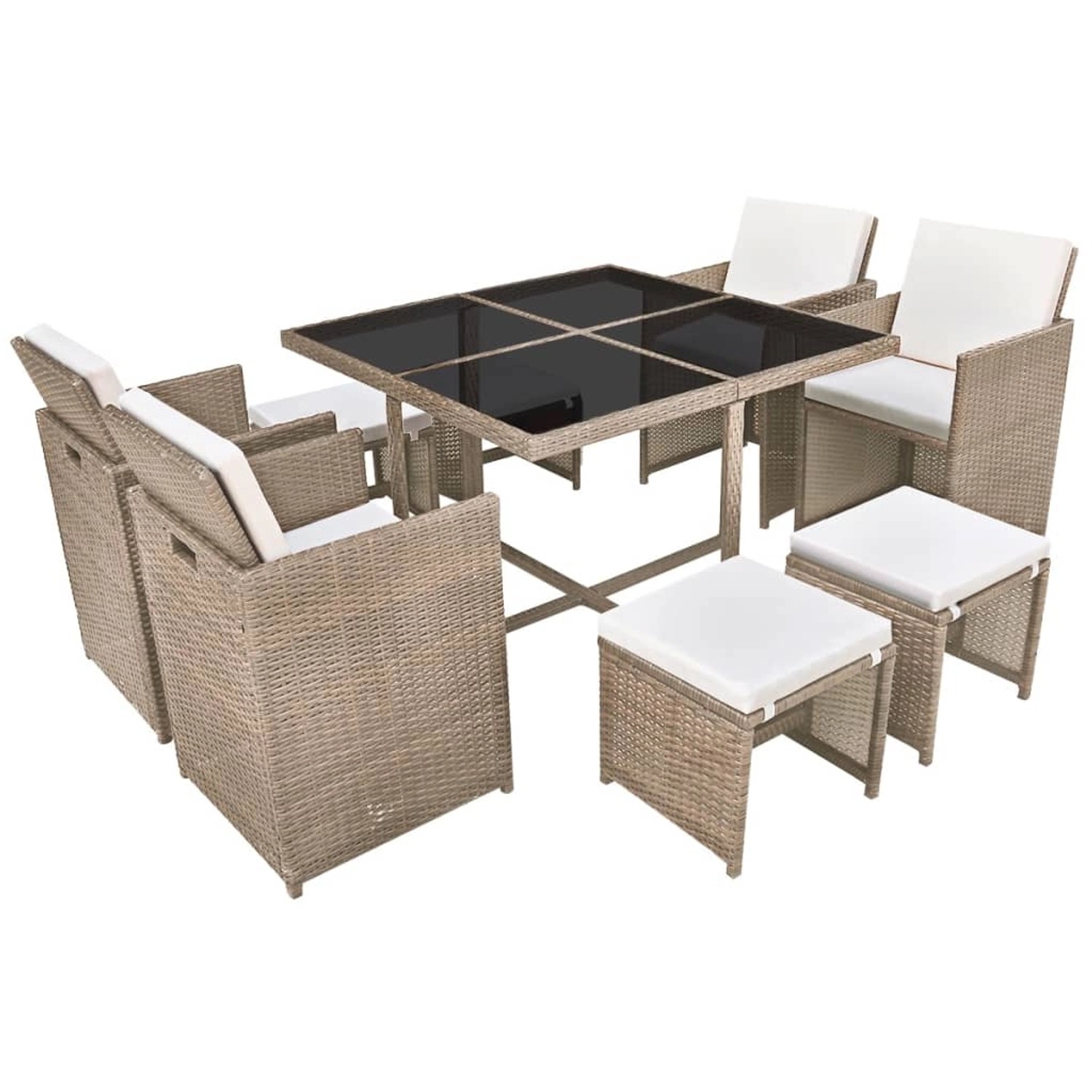 vidaXL 9-tlg Garten-Essgruppe mit Auflagen Poly Rattan Beige Modell 2