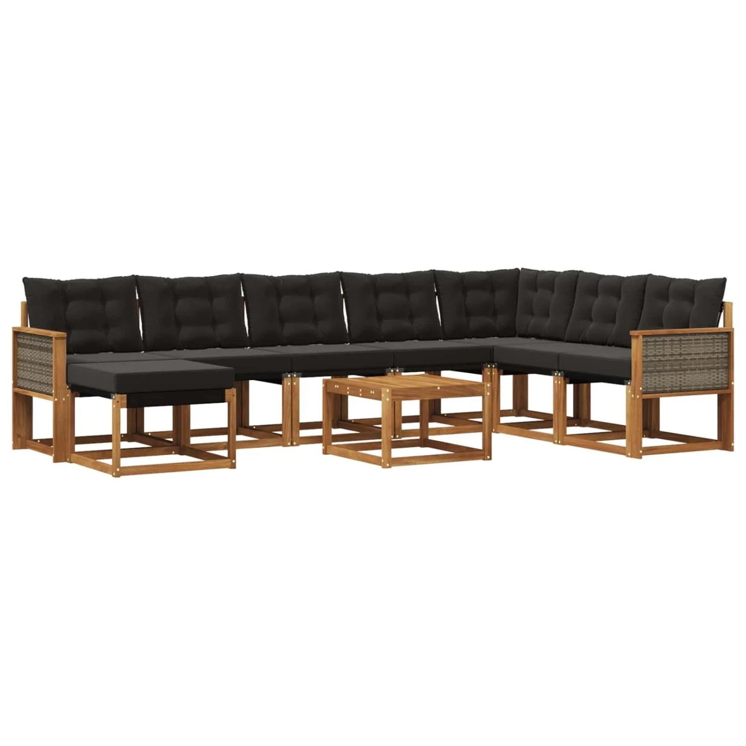 vidaXL Outdoor-Sofagarnitur mit Kissen 9 Stk Natur und Schwarz 3382156