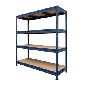 Graues KARAT Weitspannregal/Schwerlastregal mit vier Böden und einer Traglast von 1500 kg.