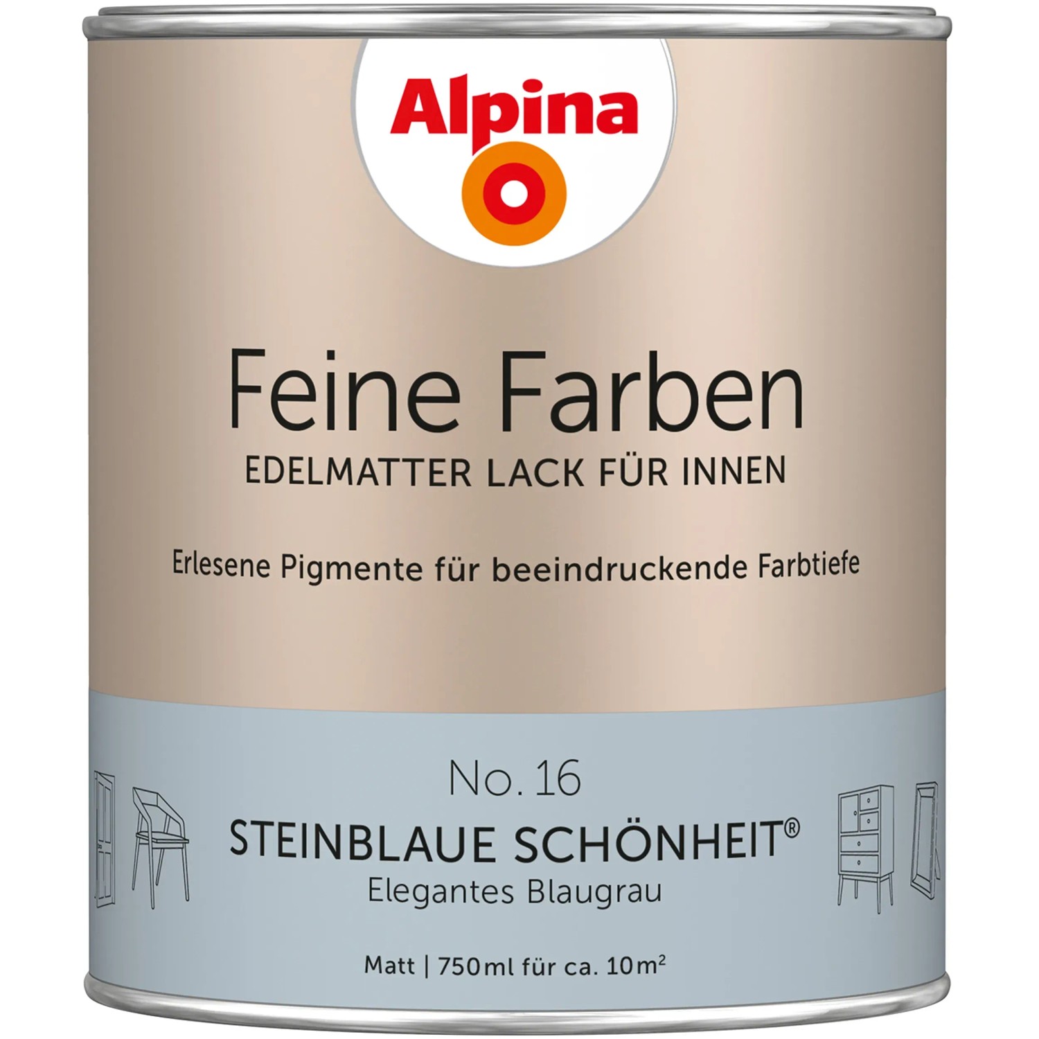 Alpina Feine Farben Lack No. 16 Steinblaue Schönheit ® Blau-Grau edelmatt 750 ml